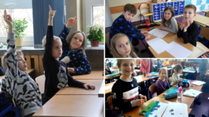 Uczniowie klas 1-3 podczas lekcji w szkole.