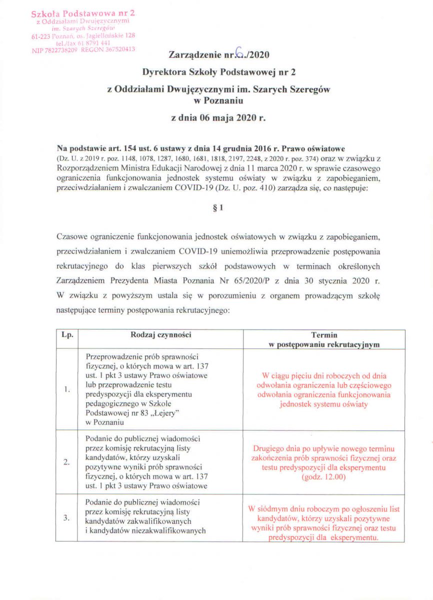 Zarządzenie nr 6